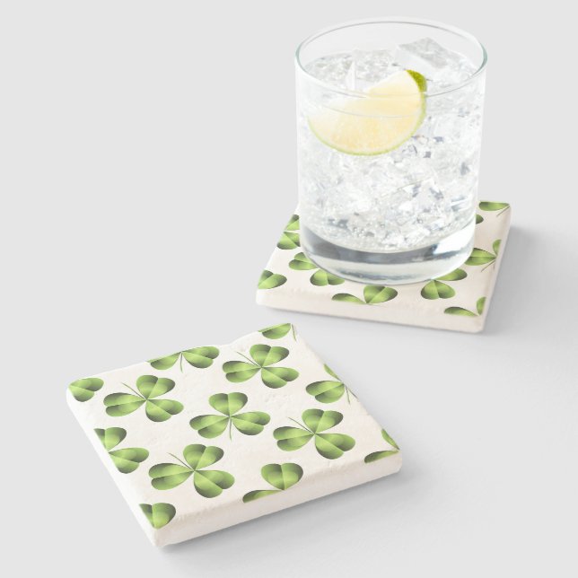 Shamrock Three Leaf Clover Graphic Stone Coaster (Side)