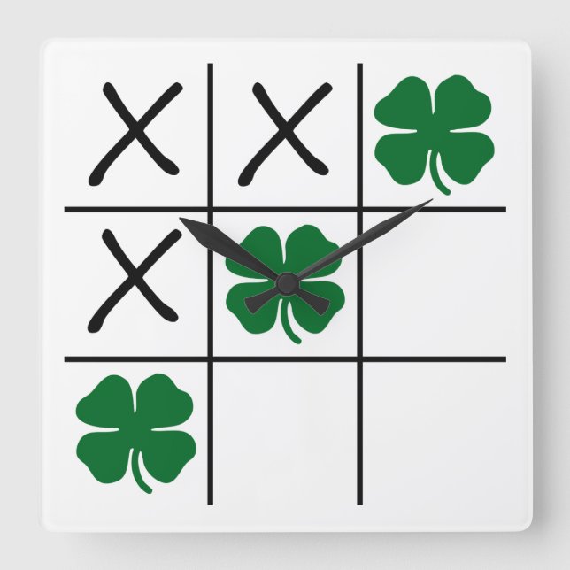 Shamrock Tic Tac Toe Square Wall Clock (Front)