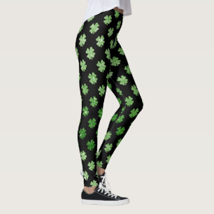 Shamrock Tights, Irish Green on Black Custom Leggings
