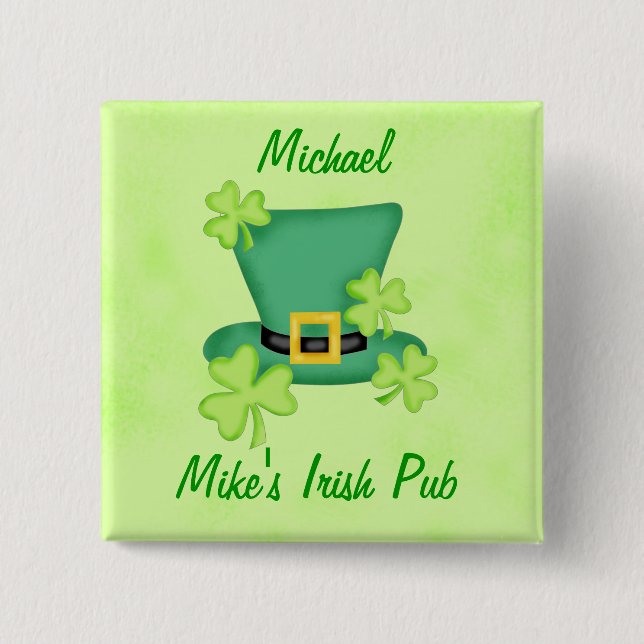 Shamrock Top Hat Irish Name Badge Pin (Front)