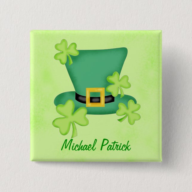 Shamrock Top Hat St. Patrick's Name Badge Pin (Front)