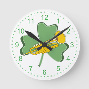 Shamrock Trumpet Round Clock