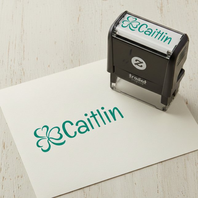 Shamrock w/ Name Signature Pre Inked Rubber Stamp (Lucky clover signature stamp.)