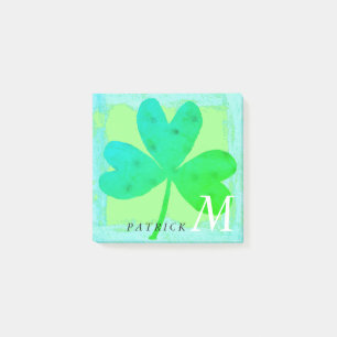 Shamrock Watercolor Green Turquoise Monogram 3x3 Post-it Notes