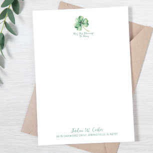 Shamrock Watercolor St. Pat Irish Blessing Green Thank You Card