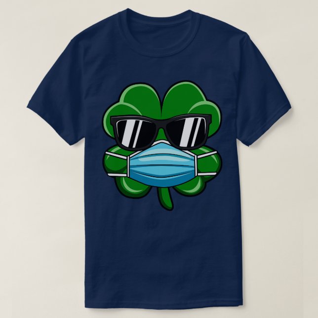 Shamrock Wearing Face Mask St Patricks Day Gift T-Shirt (Design Front)