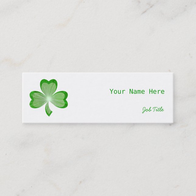 Shamrock White side skinny green back Mini Business Card (Front)