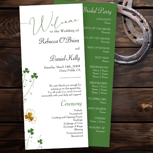 Shamrock Wildflower Green and Gold Elegant Wedding Program (Elegant wedding programs from my Shamrock Wildflower wedding collection)
