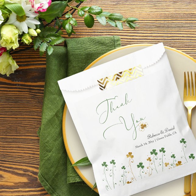 Shamrock Wildflower Wedding Calligraphy Thank You Favour Bag (Wedding Favor Bags from my Shamrock Wildflower Collection)