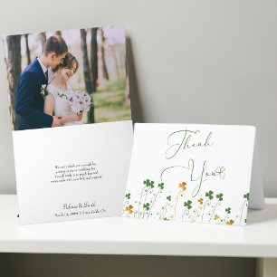 Shamrock Wildflower White Wedding Photo Thank You Card
