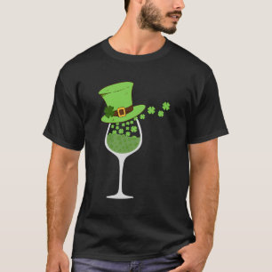 Shamrock Wine Glass St Patrick Day Irish Gift For  T-Shirt