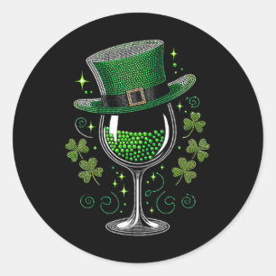 Shamrock Wine Gles Drinking St Patricks Day Irish Classic Round Sticker