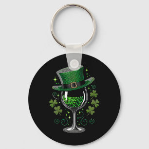 Shamrock Wine Gles Drinking St Patricks Day Irish  Key Ring
