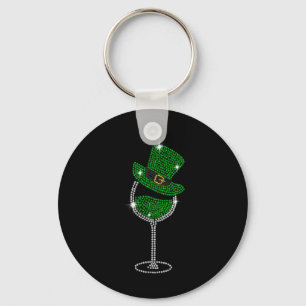 Shamrock Wine Gles Drinking St Patricks Day Irish Key Ring