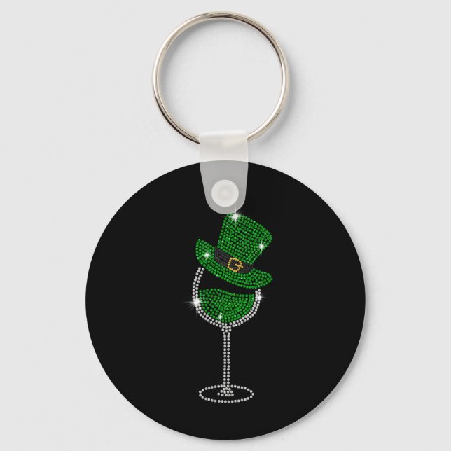 Shamrock Wine Gles Drinking St Patricks Day Irish  Key Ring (Front)