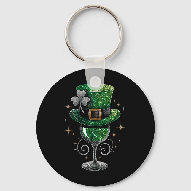Shamrock Wine Gles Drinking St Patricks Day Irish  Key Ring (Front)