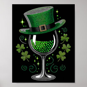 Shamrock Wine Gles Drinking St Patricks Day Irish  Poster