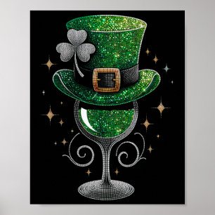 Shamrock Wine Gles Drinking St Patricks Day Irish Poster
