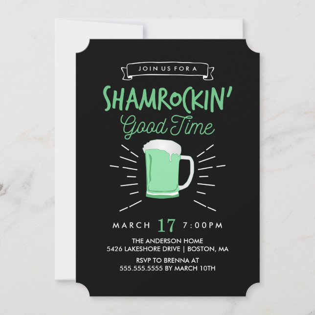 Shamrockin' Good Time St. Patrick's Day Invite (Front)
