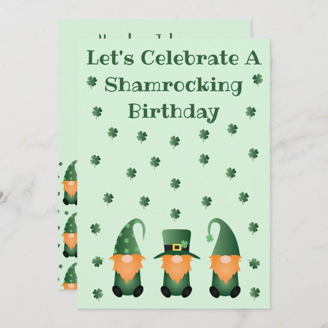Shamrocking Birthday Celebration Gnomes Invitation (Front/Back)