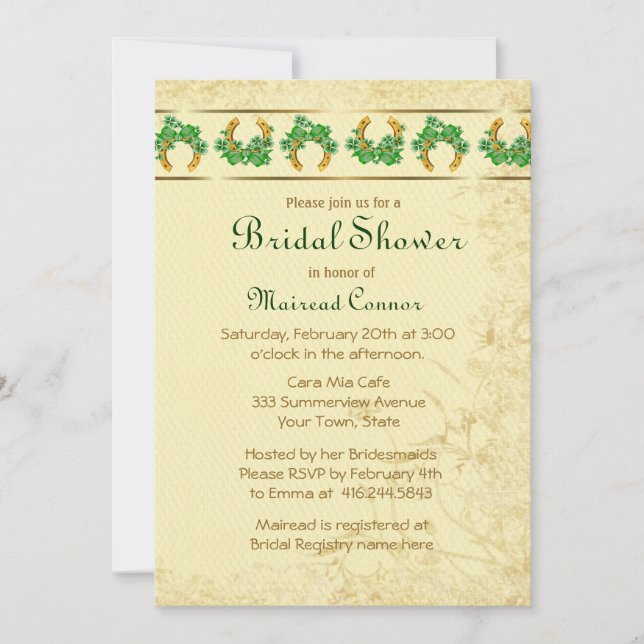 Shamrocks and Gold Irish Bridal Shower Invitation (Front)