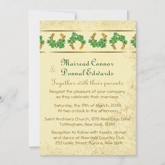 Shamrocks and Gold Irish Wedding Invitation (Front)