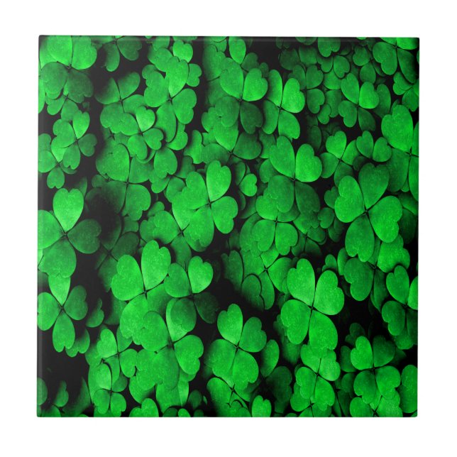 Shamrocks and Hearts Saint Patrick's Day Green Ceramic Tile (Front)