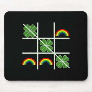 Shamrocks And Rainbows Tic Tac Toe Lucky Saint Pat Mouse Pad