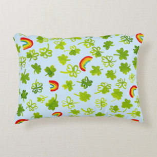 Shamrocks and Rainbows Watercolor Blue Irish Decorative Cushion