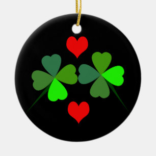 Shamrocks and Red Hearts Ornament