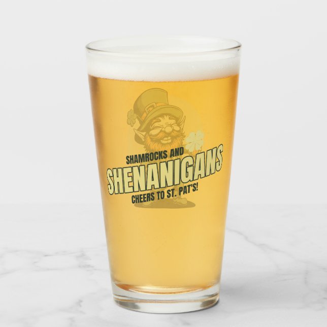 Shamrocks and Shenanigans St. Patrick's Day Pint Glass (Front Filled)