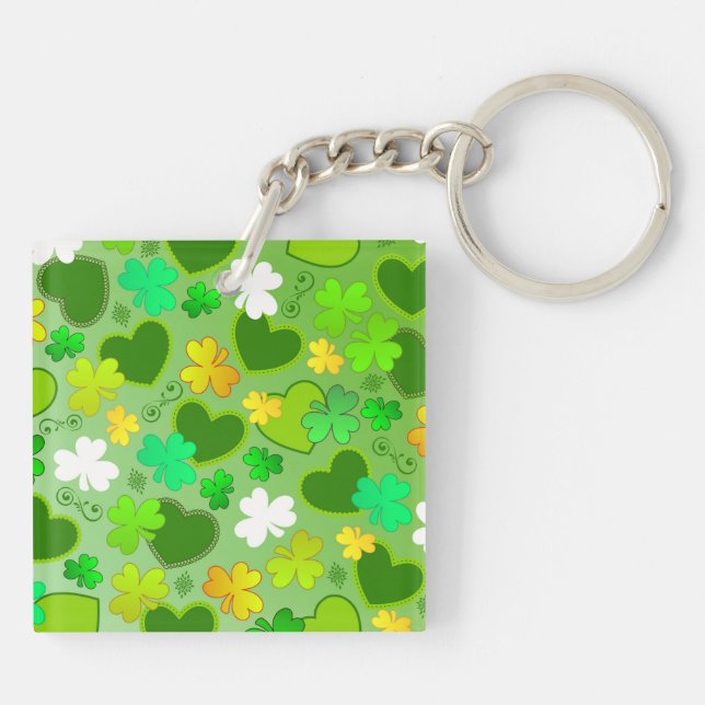 Shamrocks and St. Patrick's Day Hearts Keychain (Back)
