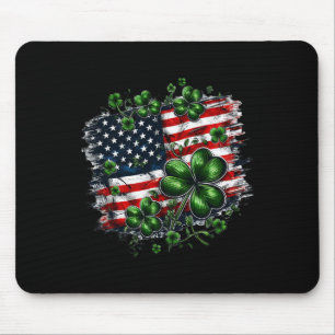 Shamrocks And Us American Flag St Patricks Day Mouse Pad