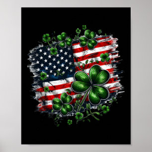Shamrocks And Us American Flag St Patricks Day Poster