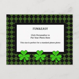 Shamrocks and Your Photo on a Green and Black Postcard
