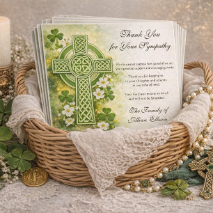 Shamrocks Catholic Irish Celtic Cross Condolence Thank You Card