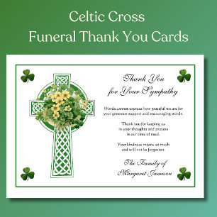 Shamrocks Catholic Irish Celtic Cross Condolence  Thank You Card