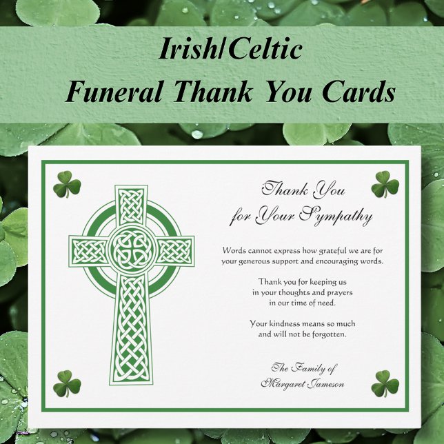 Shamrocks Catholic Irish Celtic Cross Condolence  Thank You Card (Creator Uploaded)