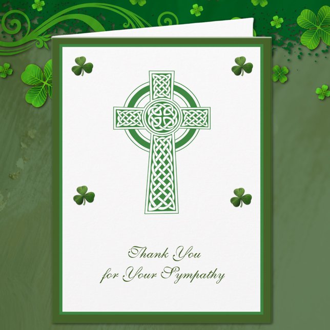 Shamrocks Catholic Irish Celtic Cross Condolence Thank You Card (Creator Uploaded)