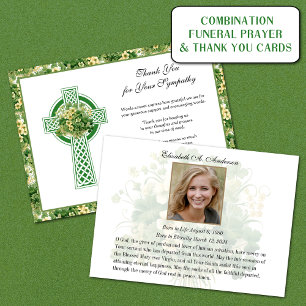 Shamrocks Catholic Irish Celtic Cross Condolence Thank You Card