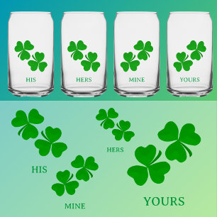 Shamrocks clover Irish Personalise Name Can Glass