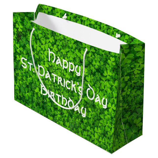 Shamrocks Clover Leaves St. Patrick's Day Birthday Large Gift Bag (Back Angled)