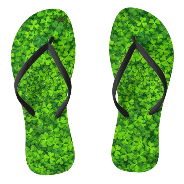Shamrocks Clover Leaves St. Patrick's Day Fun Thongs (Footbed)