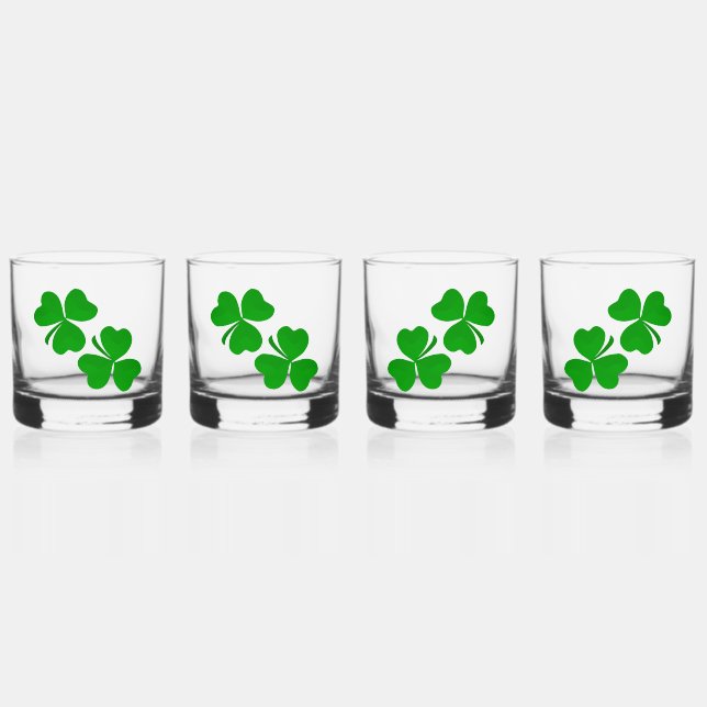 shamrocks clover  whiskey glass (Front)