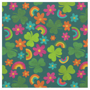 Shamrocks, Flowers and Rainbows St. Patrick's Day Fabric