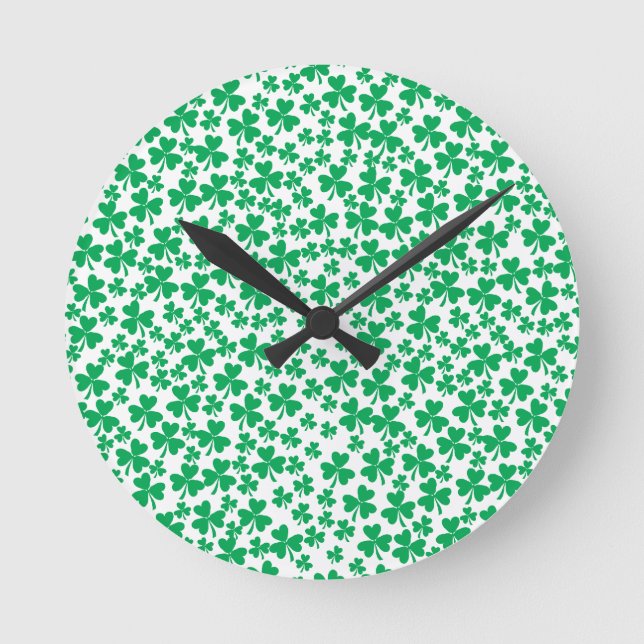 Shamrocks for St Patrick's Day Round Clock (Front)