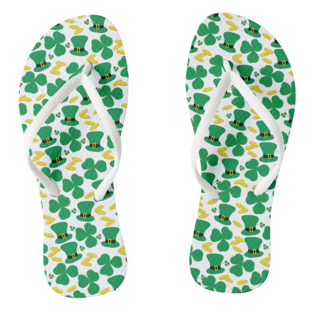 Shamrocks Gold Coins Leprechaun Hat Pattern Thongs (Footbed)