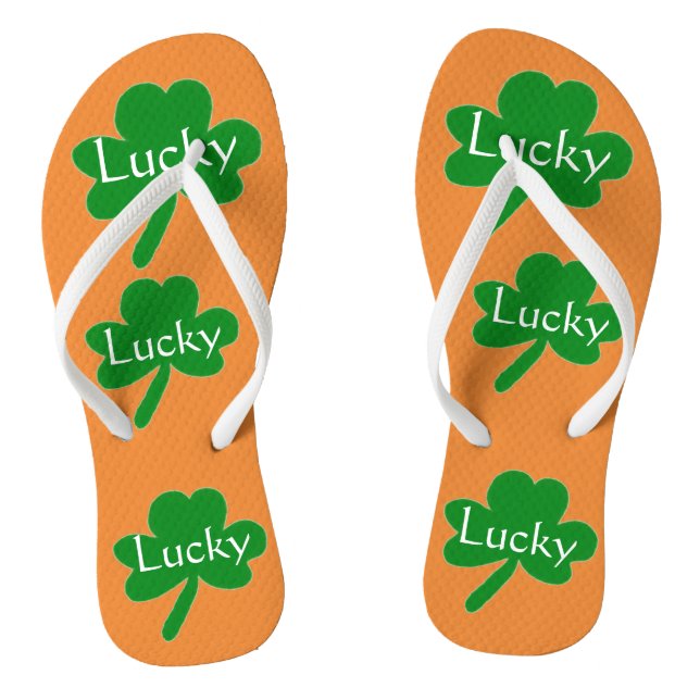 Shamrocks Green White Orange Flip Flops (Footbed)