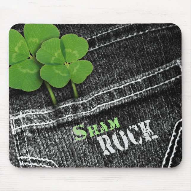 Shamrocks in Black Jeans Pocket Mouse Pad (Front)