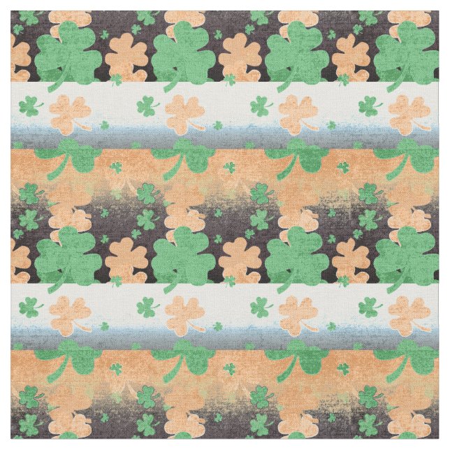 Shamrocks in Distressed Irish Flag Colours Fabric (Close Up)